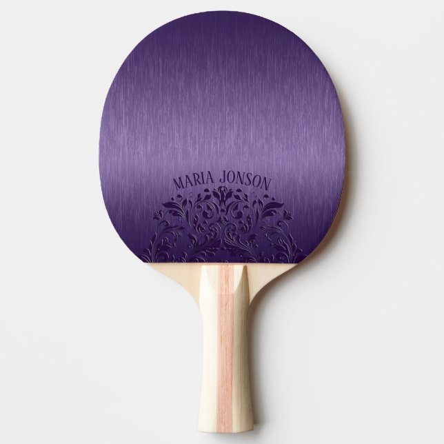 Metallic Purple Brushed Aluminium Purple Lace Ping Pong Paddle (Front)
