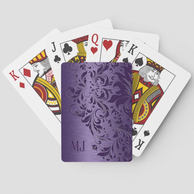 Metallic Purple Brushed Aluminium Purple Lace Playing Cards (Back)