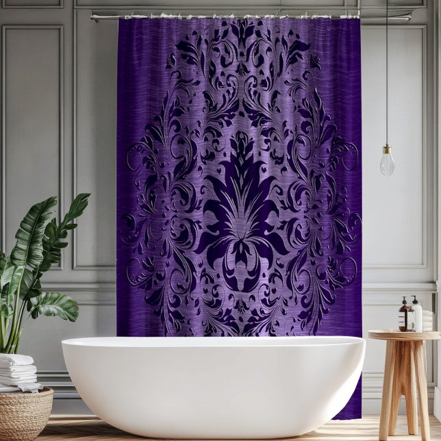Metallic Purple Brushed Aluminium Purple Lace Shower Curtain (Creator Uploaded)