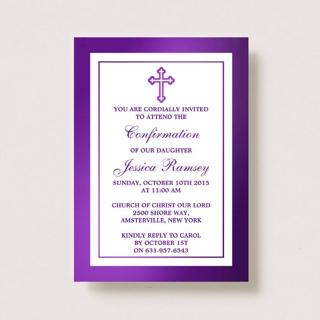 Metallic Purple Cross Holy Communion Confirmation Invitation (Creator Uploaded)