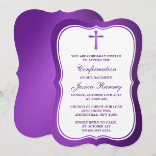 Metallic Purple Cross Holy Communion Confirmation Invitation