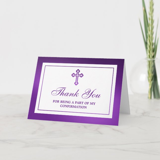Metallic Purple Cross Holy Communion/ Confirmation Thank You Card (Front)