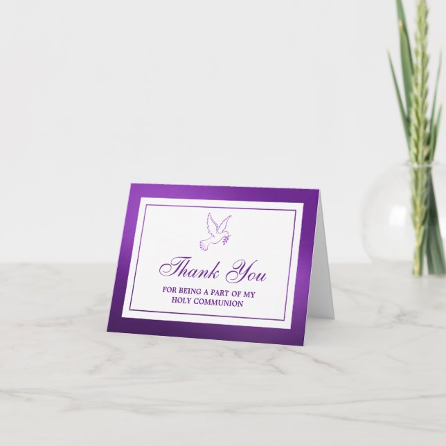 Metallic Purple Dove Holy Communion/Confirmation Thank You Card (Front)