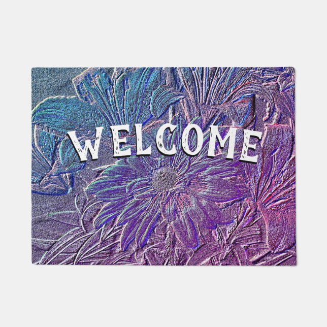 Metallic Purple Floral Doormat (Front)