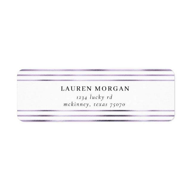 metallic purple foil stripes Return Address Label (Front)