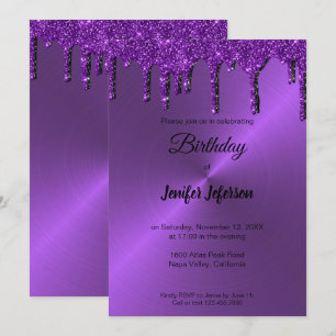 Metallic purple glitter Birthday Invitation