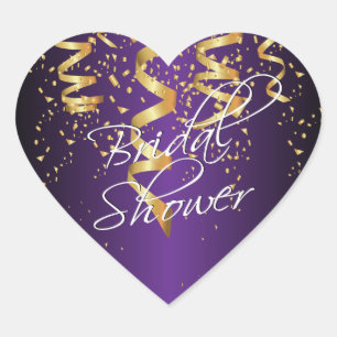Metallic Purple Gold Confetti Bridal Shower Heart Sticker