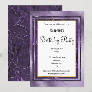 METALLIC PURPLE LILAC LAYER FOIL BIRTHDAY INVITATION