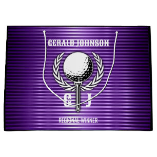 Metallic Purple Lines Golf Monogram Design Large Gift Bag