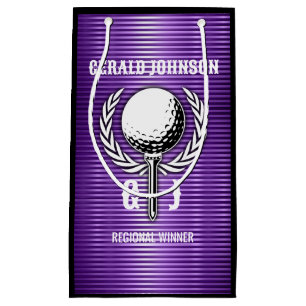 Metallic Purple Lines Golf Monogram Design Small Gift Bag