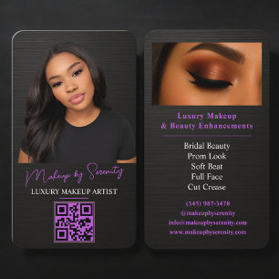 Metallic Purple Makeup Artist QR Code Beauty Business Card