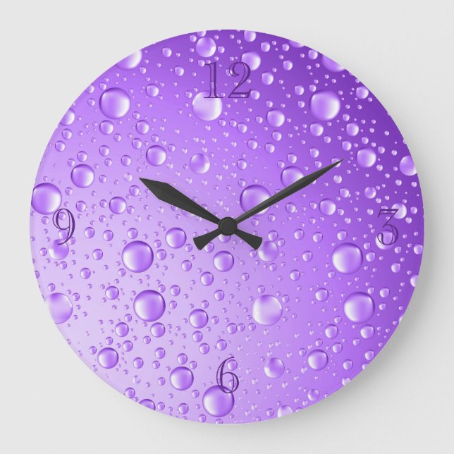 Metallic Purple Rain Drops Large Clock (Front)