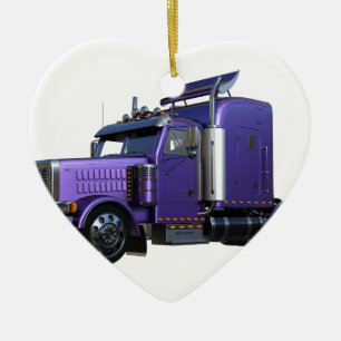 Metallic Purple Semi Tractor Trailer Truck Ceramic Tree Decoration