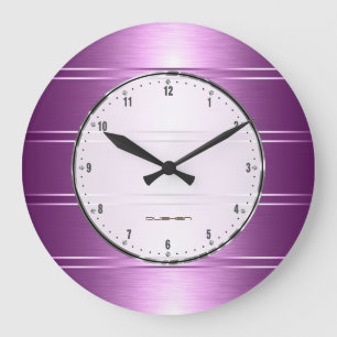 Metallic Purple Stripes Pattern Large Clock