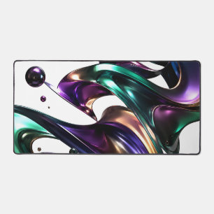 Metallic Purple Teal Abstract 3D Fluid Swirl Desk Mat