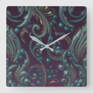 Metallic Purple Teal Gold Square Wall Clock
