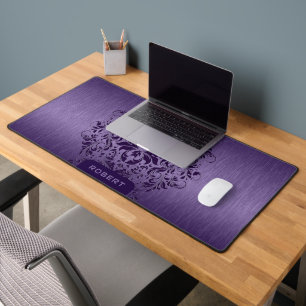 Metallic purple Texture Deep Purple Lace Desk Mat