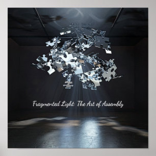 Metallic Puzzle Chaos: Floating Abstract Art Poster