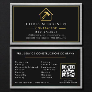 Metallic QR Code Black Building Construction Business Card