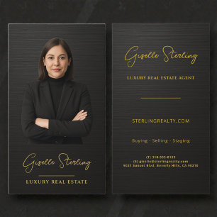 Metallic Real Estate Black Gold Professional Business Card