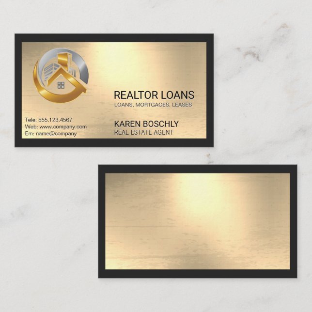 Metallic Real Estate Property Logo Business Card (Front/Back)