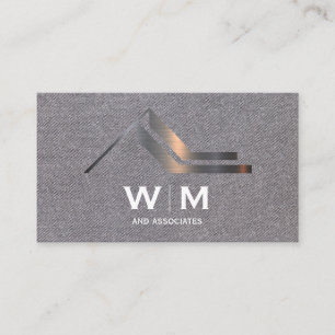 Metallic Real Estate Roof Logo   Linen Background Business Card