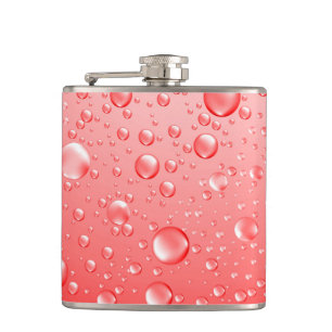 Metallic Red Abstract Rain Drops Hip Flask