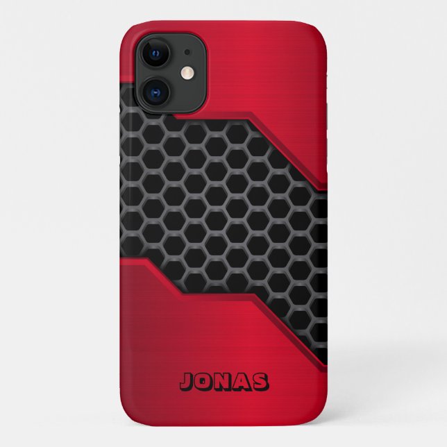 Metallic Red And Grey Honeycomb Case-Mate iPhone Case (Back)