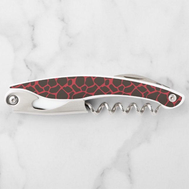 Metallic Red Black Leopard Print Animal Skin Corkscrew (Front)