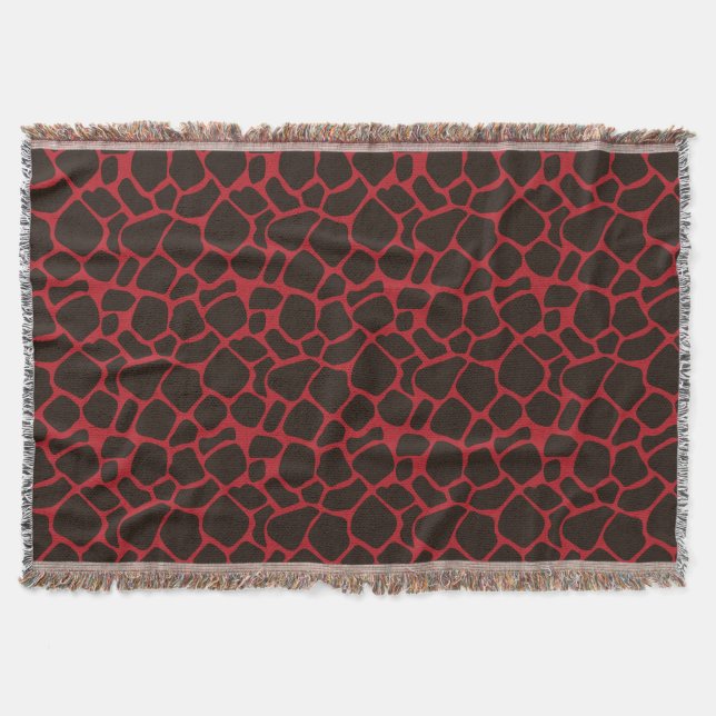 Metallic Red Black Leopard Print Animal Skin Throw Blanket (Front)