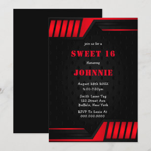 Metallic Red Black Sweet 16 Birthday Party Invites