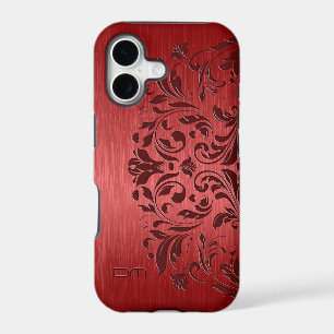 Metallic Red Brushed Aluminium & Floral Lace