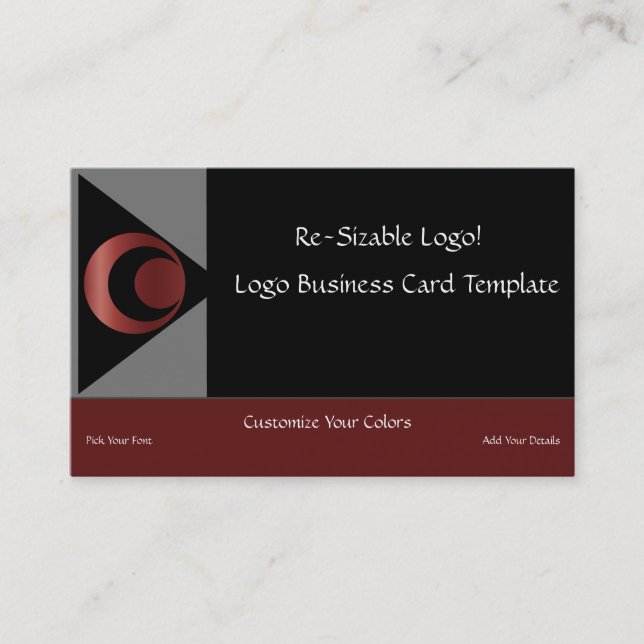 Metallic Red Crescent Moon & Planets Logo Business Card (Front)