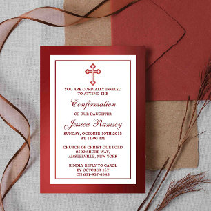 Metallic Red Cross Holy Communion Or Confirmation Invitation