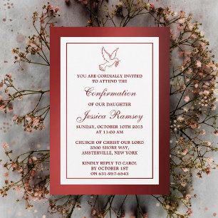 Metallic Red Dove Holy Communion Or Confirmation Invitation