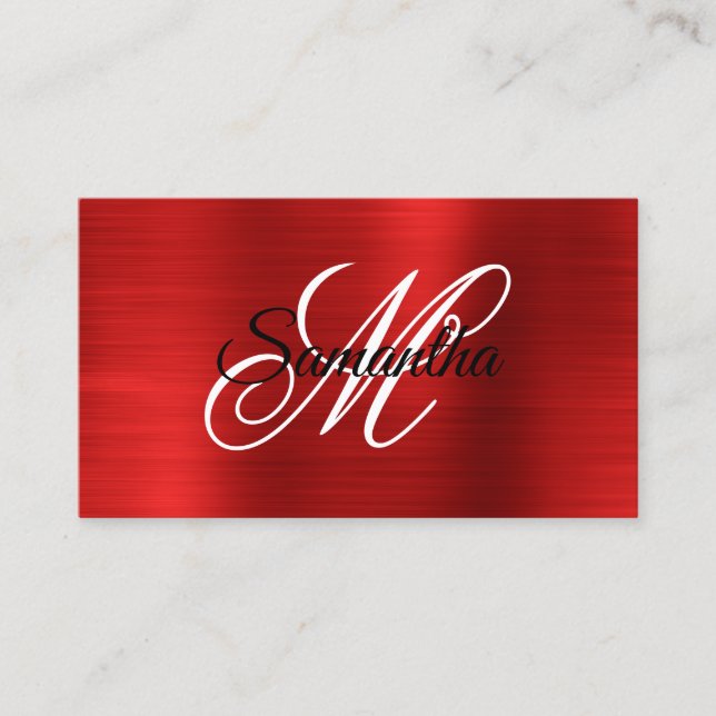 Metallic Red Foil Fancy Monogram Business Card (Front)