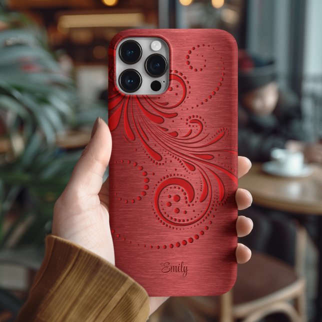 Metallic Red Girly  Red Swirl Case-Mate iPhone Case (Creator Uploaded)