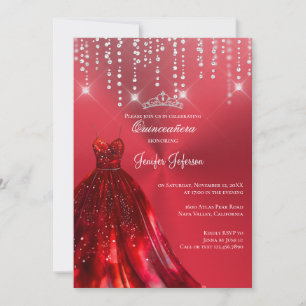 Metallic red glitter Quinceanera Invitation