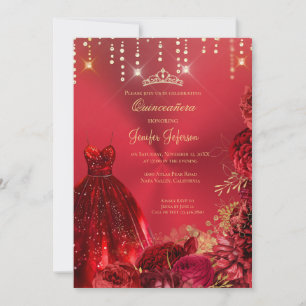 Metallic red glitter Quinceanera Invitation