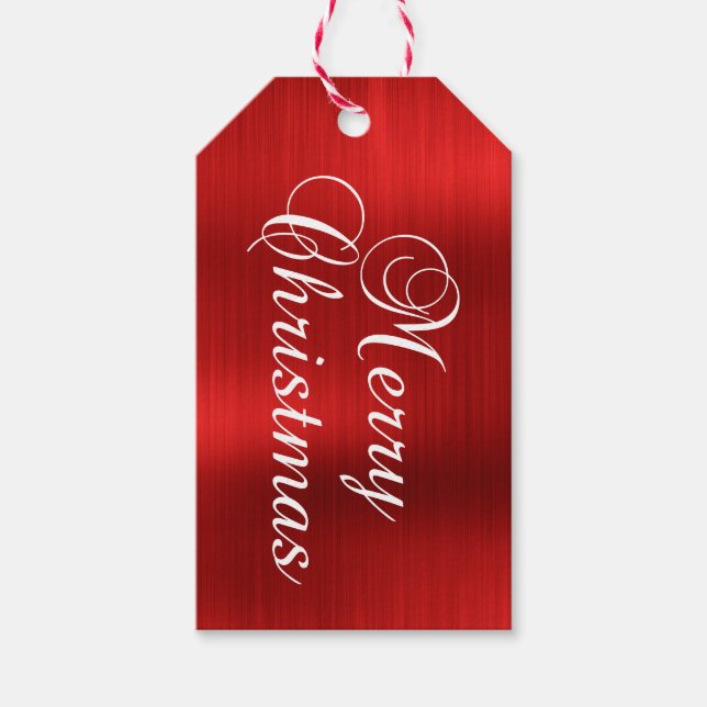 Metallic Red Merry Christmas Gift Tags (Front)
