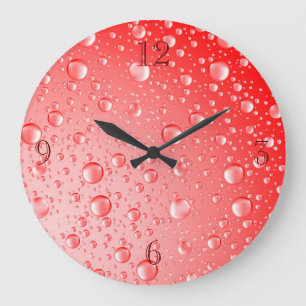 Metallic Red Rain Drops Large Clock