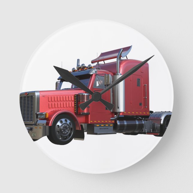 Metallic Red Semi Tractor Traler Truck Round Clock (Front)