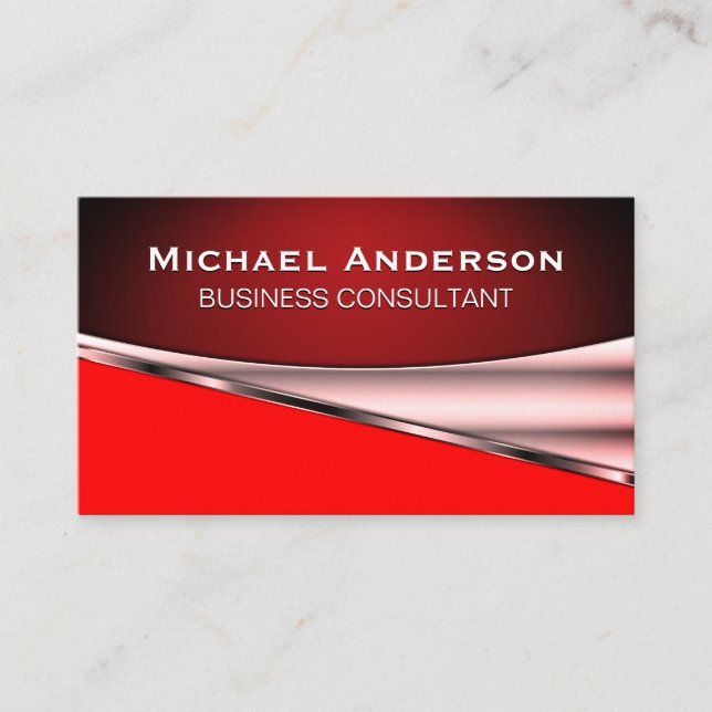 Metallic Red Silver Abstract Business Card (Front)