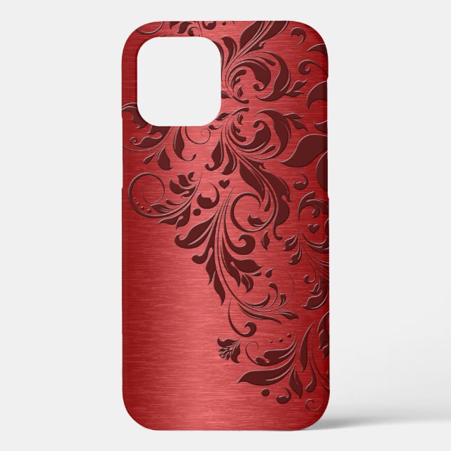 Metallic Red Texture & Floral Lace Case-Mate iPhone Case (Back)