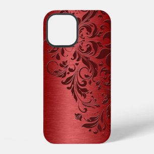 Metallic Red Texture & Floral Lace iPhone 12 Case