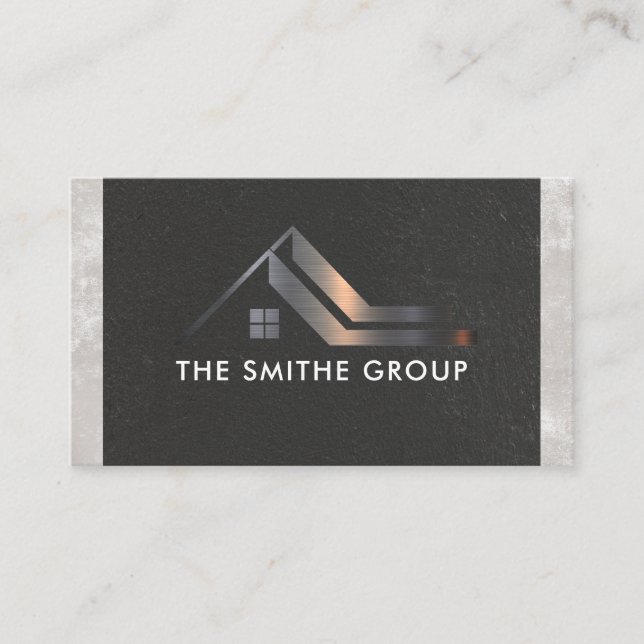 Metallic Residential Property | Real Estate Business Card (Front)