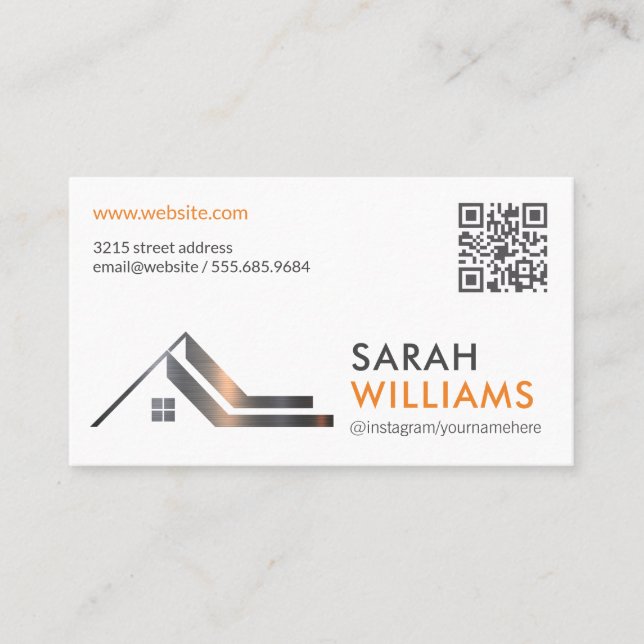 Metallic Roof Top | Real Estate Agent | QR Code Business Card (Front)