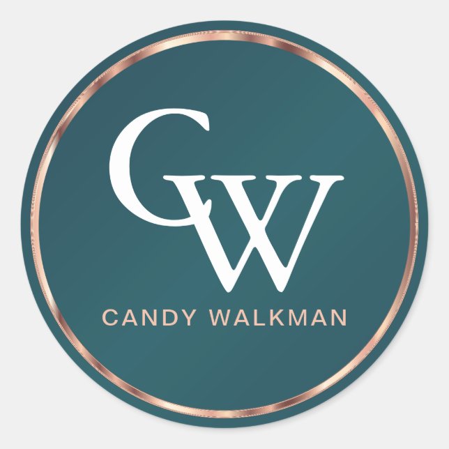 Metallic Rose Gold and Teal  Classic Round Sticker (Front)