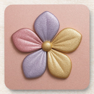 Metallic Rose Gold Flower Pink Plastic Coasters