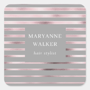 metallic rose gold foil stripes elegant monogram square sticker